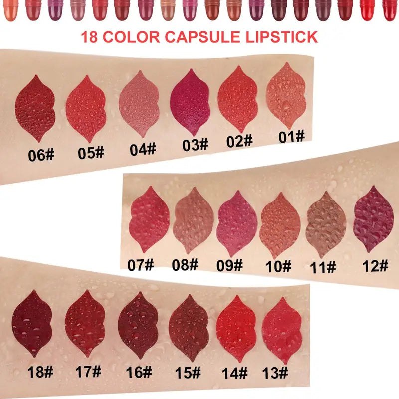 18 Stk./Set langanhaltendes Samt-Matt-Kapsel-Lippenstift-Set