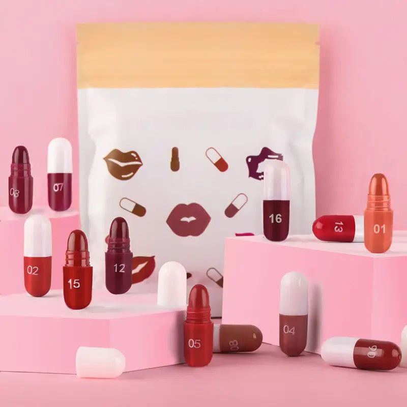 18 Stk./Set langanhaltendes Samt-Matt-Kapsel-Lippenstift-Set