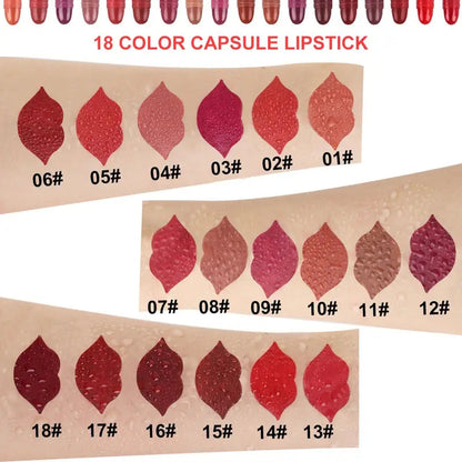 18 Stk./Set langanhaltendes Samt-Matt-Kapsel-Lippenstift-Set